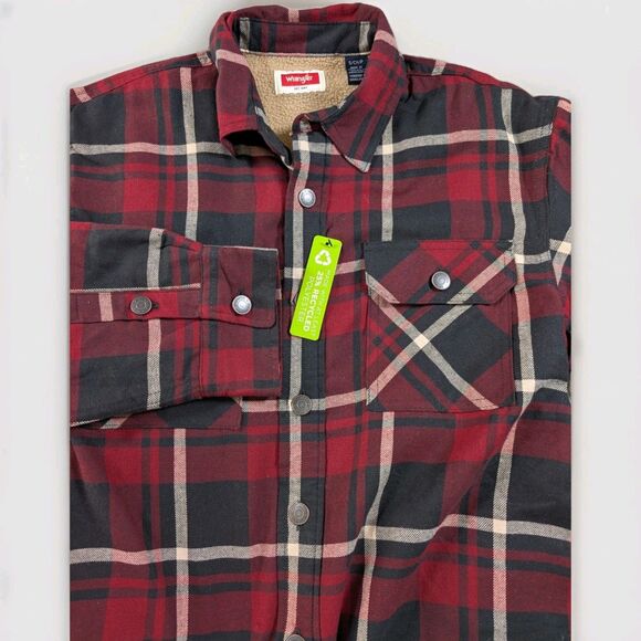 Wrangler Other - Wrangler Flannel Shirt Jacket Mens S Red Plaid Sherpa Lined Shacket Warm